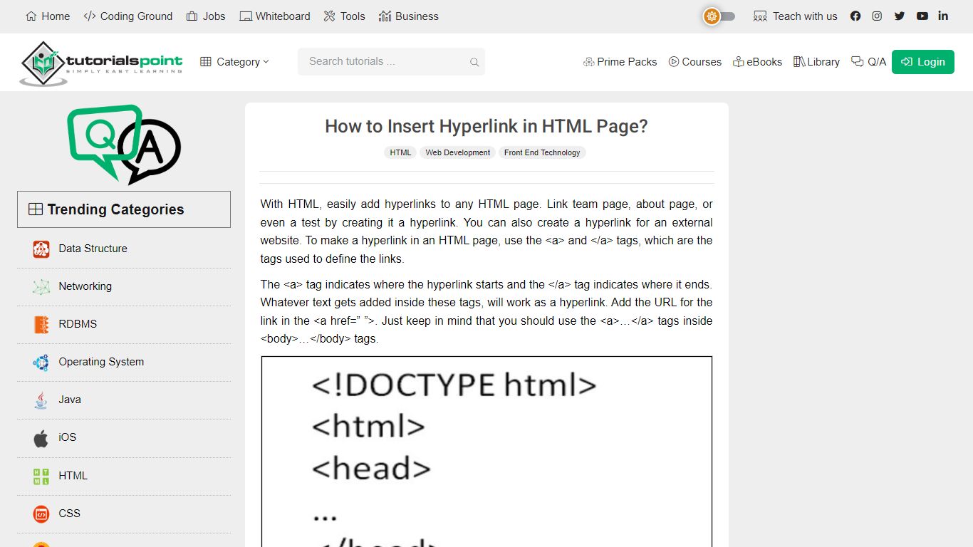 How to Insert Hyperlink in HTML Page? - tutorialspoint.com