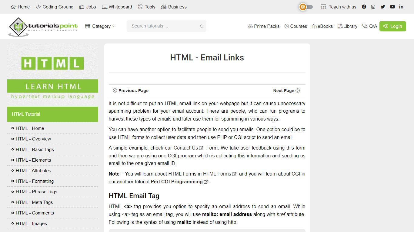 HTML - Email Links - tutorialspoint.com